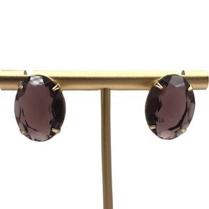 Vintage Purple Oval Rhinestone Earrings Coro Amethyst Costume Fashion Statement